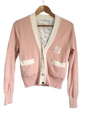 Sandro Cropped Cardigan Pink Wool Cashmere Preppy Luxury Old Money Paris S